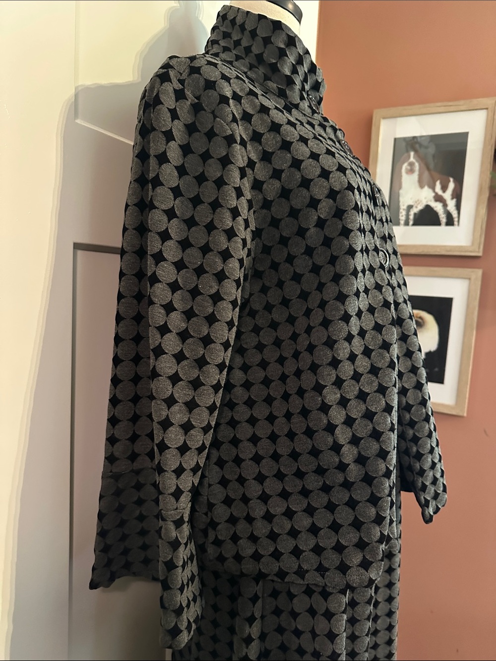 bryn Walker 2-piece polka dot black gray S/M Lagenlook jacket & skirt set - Picture 7 of 16